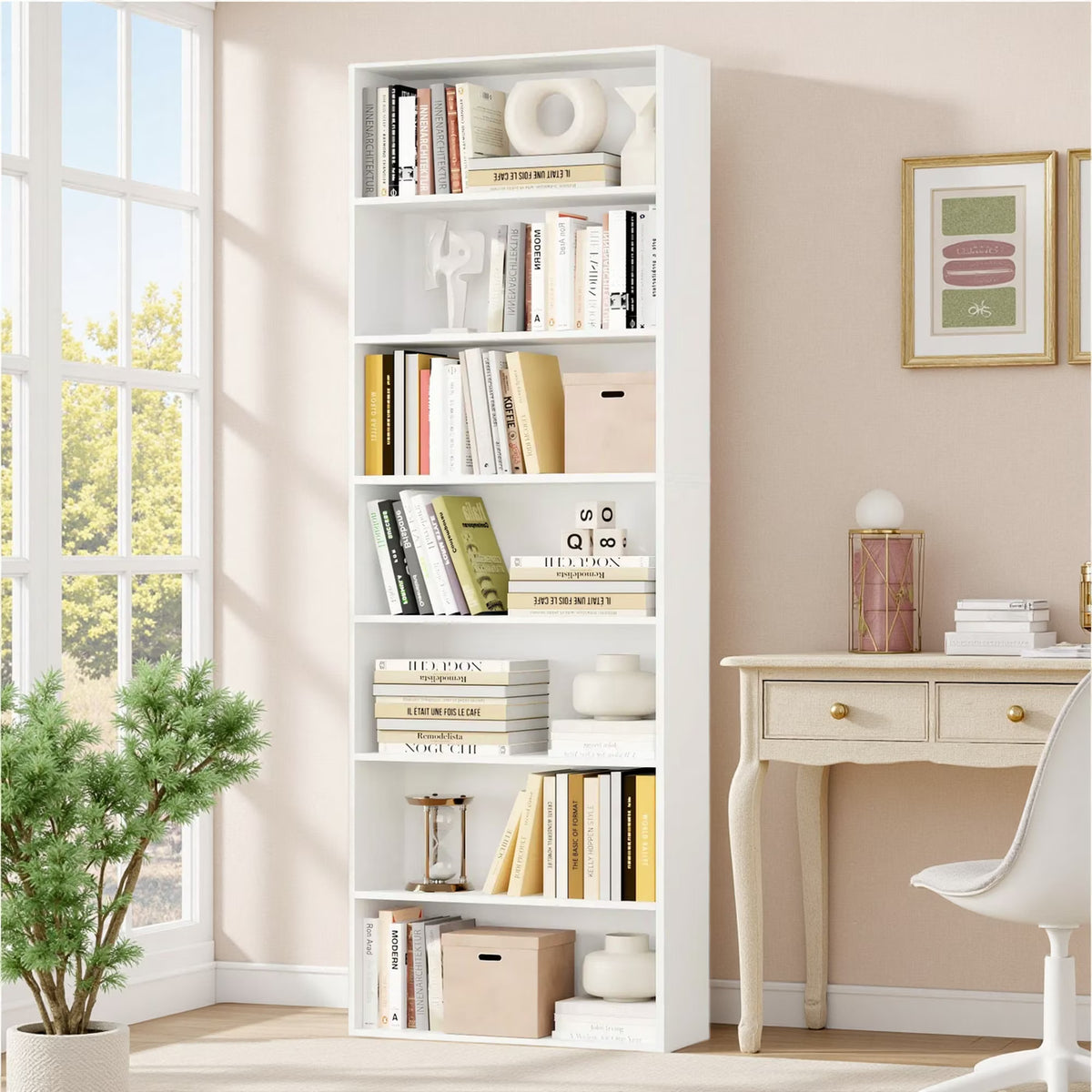 Homfa 82" Tall Bookcases, Freestanding Display Storage Shelves, 7 - Tier Open Bookshelf for Home Office Living Room Bedroom, White