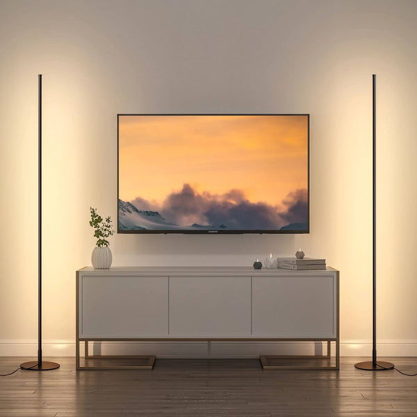 DEWENWILS 2 Pack LED Corner Floor Lamps, 57.5 inch Dimmable Standing Clearance Lamps for Living Room, Bedroom, Office, 3000K, Gold