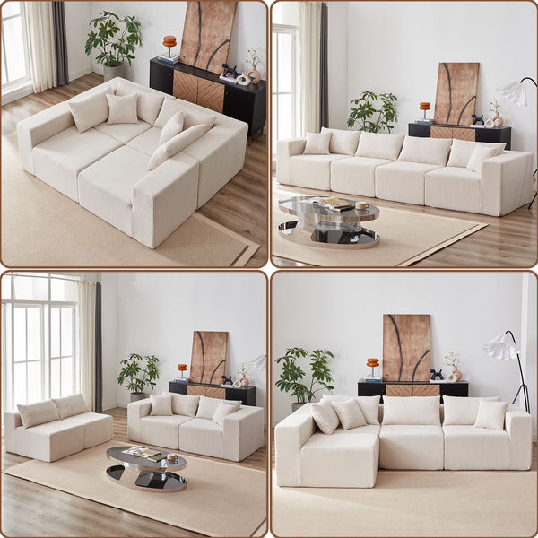104 - Inch Corduroy Modular L Shaped Sectional Sofa, Luxury Floor Couch Set, Upholstered Indoor Furniture, Foam - Filled Compressed Sofa for Living
