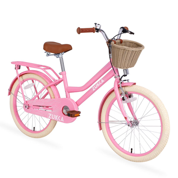 20" Kids Bike Girls Bike with Basket Single Speed Steel Frame Children Bicycle for 7 - 10 Years, Pink