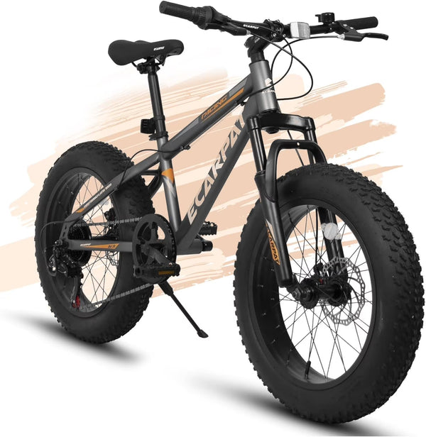 20 in Mountain Bike for 7 - 15 Years Old, 7 Speed Kids Bike with High Carbon Steel Frame, Fat Tire and Dual Disc Brake, Front Suspension Mountain